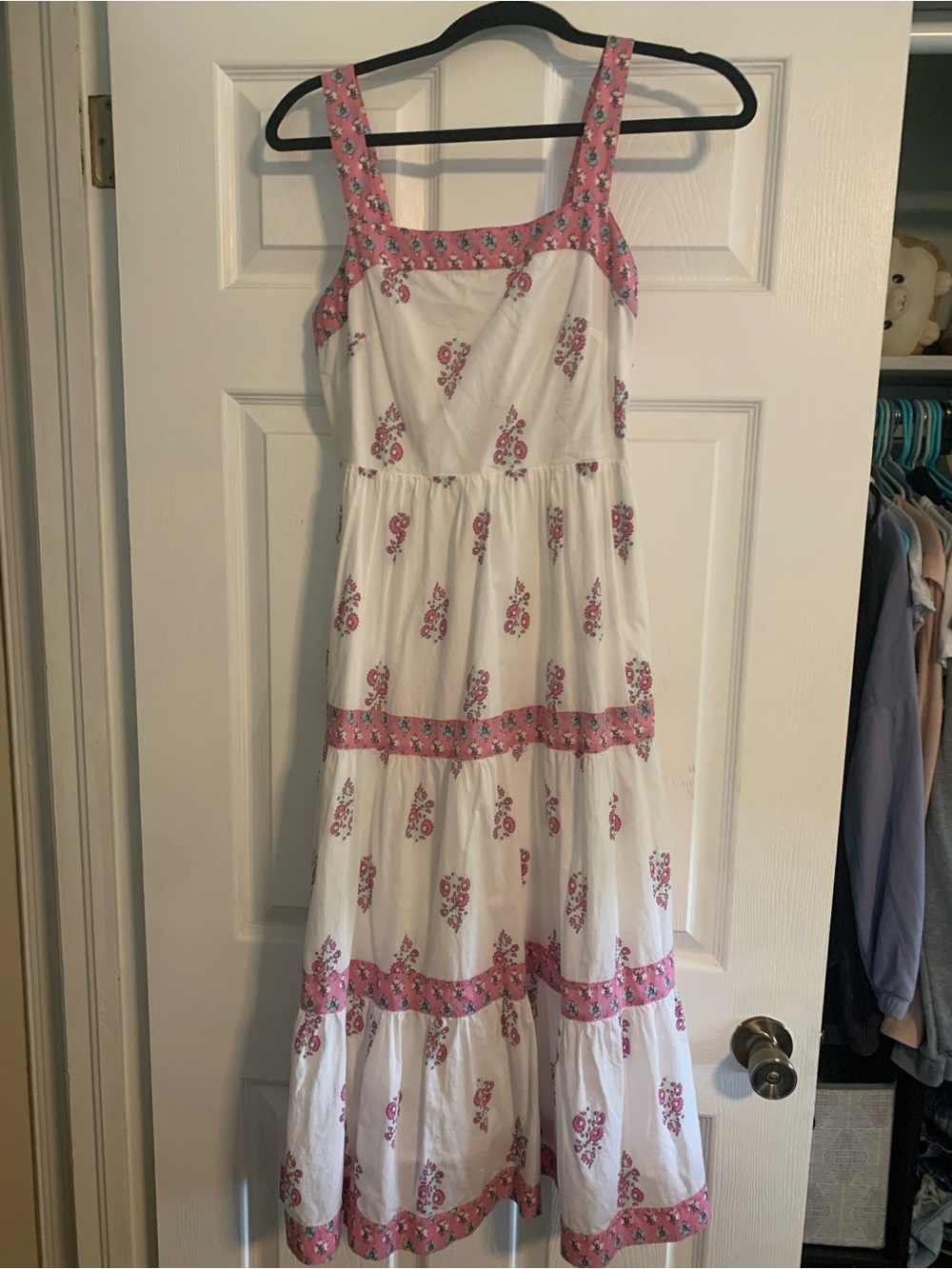 J Crew White and Pink Floral Tiered Sundress